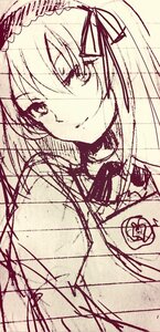 Rating: Safe Score: 0 Tags: 1girl close-up closed_mouth hair_ribbon hairband image long_hair looking_at_viewer monochrome ribbon simple_background sketch smile solo suigintou User: admin