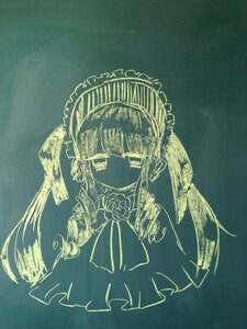 Rating: Safe Score: 0 Tags: 1girl bangs bonnet bowtie capelet closed_mouth dress drill_hair eyebrows_visible_through_hair flower hairband image long_hair looking_at_viewer monochrome rose shinku simple_background solo upper_body User: admin