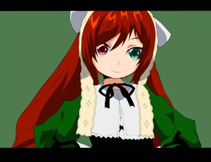 Rating: Safe Score: 0 Tags: 1girl bangs closed_mouth dress green_background green_eyes heterochromia image letterboxed long_hair long_sleeves looking_at_viewer neck_ribbon red_eyes ribbon simple_background smile solo suiseiseki upper_body User: admin