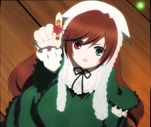 Rating: Safe Score: 0 Tags: 1girl auto_tagged brown_hair dress flower frills green_dress green_eyes heterochromia image long_hair long_sleeves looking_at_viewer open_mouth red_eyes ribbon rose solo suiseiseki very_long_hair User: admin