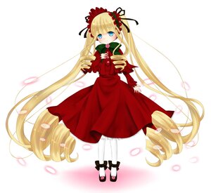 Rating: Safe Score: 0 Tags: 1girl blonde_hair blue_eyes blush bonnet bow dress drill_hair full_body image long_hair long_sleeves looking_at_viewer pantyhose petals red_dress shinku shoes solo standing twin_drills twintails very_long_hair white_legwear User: admin