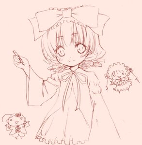 Rating: Safe Score: 0 Tags: 2girls blush bow chibi_inset dress drill_hair frills hair_bow hina_ichigo hinaichigo image looking_at_viewer monochrome multiple_girls open_mouth short_hair simple_background sketch smile solo |_| User: admin