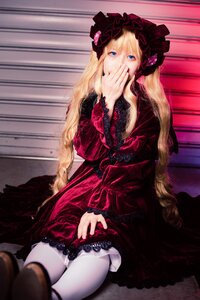 Rating: Safe Score: 0 Tags: 1girl blonde_hair blue_eyes dress frills lolita_fashion long_hair looking_at_viewer red_dress shinku sitting solo very_long_hair User: admin