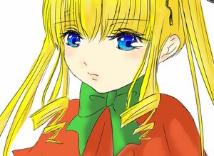 Rating: Safe Score: 0 Tags: 1girl bangs blonde_hair blue_eyes blush bow bowtie closed_mouth drill_hair eyebrows_visible_through_hair face green_bow green_neckwear image long_hair looking_at_viewer shinku sidelocks simple_background solo twin_drills twintails upper_body white_background User: admin