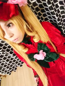 Rating: Safe Score: 0 Tags: 1girl blonde_hair blue_eyes bow dress flower hat lips long_hair rose shinku solo upper_body User: admin