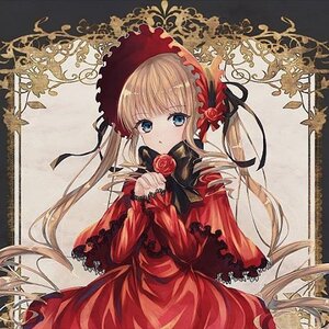 Rating: Safe Score: 0 Tags: 1girl bangs blonde_hair blue_eyes blush bonnet bow capelet dress eyebrows_visible_through_hair flower holding holding_flower image long_hair long_sleeves looking_at_viewer marker_(medium) red_capelet red_dress red_flower red_rose rose shikishi shinku solo traditional_media User: admin