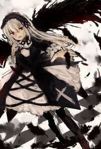 Rating: Safe Score: 0 Tags: 1girl bangs black_ribbon black_wings boots checkered_floor dress feathered_wings feathers frills hairband image long_hair long_sleeves looking_at_viewer red_eyes ribbon rose smile solo suigintou very_long_hair wings User: admin