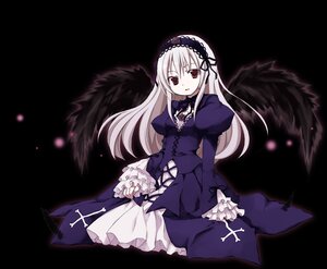 Rating: Safe Score: 0 Tags: 1girl black_background black_wings cross dress frills full_body hairband image juliet_sleeves koshou_shichimi lolita_hairband long_hair long_sleeves looking_at_viewer pale_skin puffy_sleeves red_eyes ribbon rozen_maiden silver_hair simple_background sitting solo suigintou wings User: admin