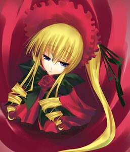 Rating: Safe Score: 0 Tags: 1girl blonde_hair blue_eyes bonnet bow bowtie dress drill_hair flower green_bow image long_hair long_sleeves looking_at_viewer red_dress rose shinku sidelocks solo twin_drills twintails User: admin