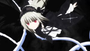 Rating: Safe Score: 0 Tags: 1girl bangs black_ribbon closed_mouth dress frills hairband image long_sleeves looking_at_viewer red_eyes ribbon simple_background solo suigintou wings User: admin