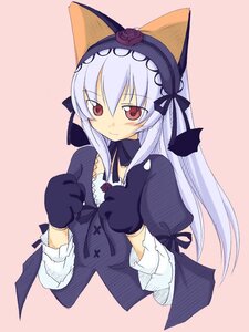 Rating: Safe Score: 0 Tags: 1girl animal_ears animal_hands black_gloves blush cat_ears dress fake_animal_ears flower frills gloves grey_hair hairband image kemonomimi_mode long_hair long_sleeves looking_at_viewer paw_gloves puffy_sleeves red_eyes rose rozen_maiden silver_hair simple_background smile solo striped suigintou takami_ryou upper_body User: admin
