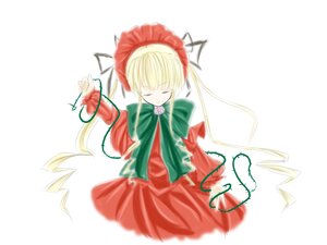 Rating: Safe Score: 0 Tags: 1girl blonde_hair bonnet bow bowtie closed_eyes dress drill_hair flower image long_hair long_sleeves pink_rose rose shinku simple_background solo twin_drills twintails white_background User: admin