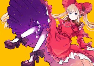 Rating: Safe Score: 0 Tags: 1girl blonde_hair blue_eyes bonnet bow dress flower frills hat image long_hair long_sleeves looking_at_viewer pantyhose red_dress rose shinku solo twintails white_legwear User: admin