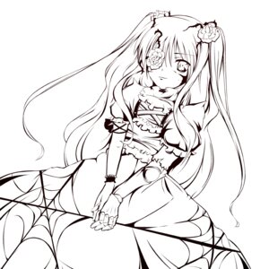 Rating: Safe Score: 0 Tags: 1girl bound doll_joints dress eyepatch flower greyscale hair_flower hair_ornament image joints kirakishou lineart long_hair monochrome solo thighhighs thorns twintails User: admin