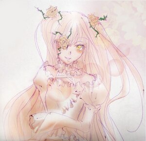 Rating: Safe Score: 0 Tags: 1girl dress flower frills hair_flower hair_ornament image kirakishou long_hair one_eye_closed rose smile solo very_long_hair yellow_eyes User: admin