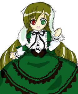 Rating: Safe Score: 0 Tags: 1girl brown_hair dress frills full_body green_dress green_eyes heterochromia image long_hair long_sleeves looking_at_viewer open_mouth red_eyes simple_background solo suiseiseki white_background User: admin