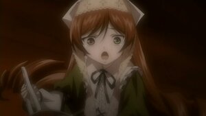 Rating: Safe Score: 0 Tags: 1girl :o black_ribbon brown_hair dress green_eyes holding image long_hair long_sleeves neck_ribbon open_mouth ribbon simple_background solo suiseiseki upper_body v-shaped_eyebrows User: admin