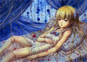 Rating: Safe Score: 0 Tags: 1girl bad_id bad_pixiv_id bed blonde_hair blue_eyes bow breasts doll_joints dress flower hair_bow hair_flower hair_ornament image joints long_hair lying petals pillow rose rose_petals rozen_maiden see-through shinku solo tafuto traditional_media twintails very_long_hair User: admin