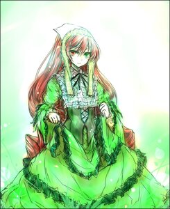 Rating: Safe Score: 0 Tags: 1girl brown_hair closed_mouth dress frills green_dress green_eyes heterochromia image letterboxed long_hair long_sleeves looking_at_viewer red_eyes ribbon smile solo suiseiseki very_long_hair User: admin