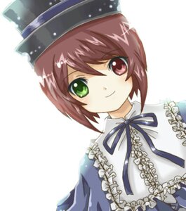 Rating: Safe Score: 0 Tags: 1girl blush brown_hair frills green_eyes hat image long_sleeves looking_at_viewer ribbon short_hair simple_background smile solo souseiseki upper_body white_background User: admin