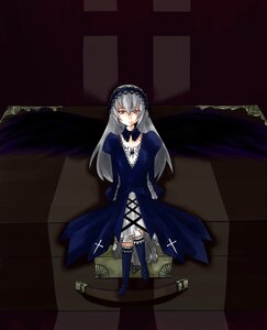 Rating: Safe Score: 0 Tags: 1girl black_wings dress frills full_body hairband image long_hair long_sleeves looking_at_viewer silver_hair solo suigintou wings User: admin