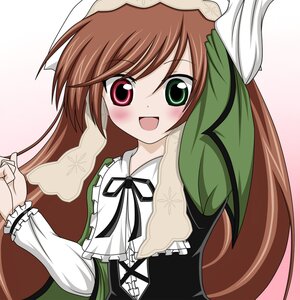 Rating: Safe Score: 0 Tags: 1girl :d blush brown_hair dress frills green_eyes heterochromia image long_hair long_sleeves looking_at_viewer open_mouth ribbon smile solo suiseiseki twintails User: admin