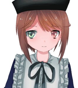 Rating: Safe Score: 0 Tags: 1girl apron bangs black_headwear blush brown_eyes brown_hair closed_mouth dress eyebrows_visible_through_hair frills hat image looking_at_viewer ribbon short_hair simple_background smile solo souseiseki striped upper_body white_background User: admin