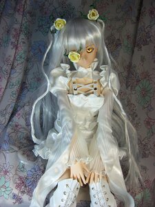 Rating: Safe Score: 0 Tags: 1girl doll dress eyepatch flower kirakishou lace long_hair rose solo thighhighs white_dress yellow_eyes User: admin