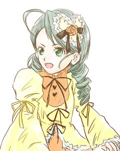 Rating: Safe Score: 0 Tags: 1girl ahoge dress drill_hair flower green_eyes green_hair image kanaria long_sleeves open_mouth ribbon rose simple_background smile solo twin_drills white_background yellow_dress User: admin