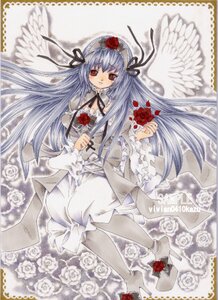 Rating: Safe Score: 0 Tags: 1girl angel_wings dress feathers flower frills hairband image lolita_fashion long_hair marker_(medium) pantyhose red_eyes red_rose ribbon rose silver_hair solo suigintou thorns traditional_media white_flower white_rose white_wings wings User: admin