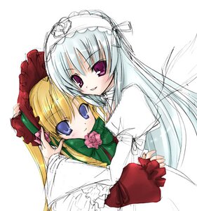 Rating: Safe Score: 0 Tags: 2girls artist_request blonde_hair blue_eyes dress flower gothic_lolita hair_ribbon hairband headdress hug image lolita_fashion lolita_hairband long_hair long_sleeves looking_at_viewer multiple_girls open_mouth pair partially_colored ribbon rose rozen_maiden shinku silver_hair simple_background smile suigintou white_background wings User: admin