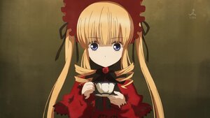 Rating: Safe Score: 0 Tags: 1girl blonde_hair blue_eyes bonnet bow cup dress drill_hair flower image long_hair long_sleeves looking_at_viewer red_dress rose shinku solo teacup twintails User: admin