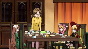 Rating: Safe Score: 0 Tags: 1boy blonde_hair bonnet bow closed_eyes cup dress food glasses image long_hair multiple multiple_girls shinku sitting table tagme teacup twintails User: admin