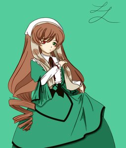 Rating: Safe Score: 0 Tags: 1girl brown_hair dress drill_hair frills green_background green_dress green_eyes head_scarf heterochromia image long_hair long_sleeves looking_at_viewer red_eyes simple_background solo suiseiseki twin_drills twintails very_long_hair User: admin