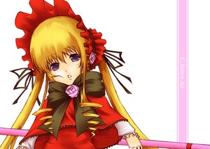 Rating: Safe Score: 0 Tags: 1girl auto_tagged blonde_hair blue_eyes bonnet bow capelet dress flower image long_hair long_sleeves looking_at_viewer pink_rose red_capelet red_dress rose shinku simple_background solo twintails white_background User: admin