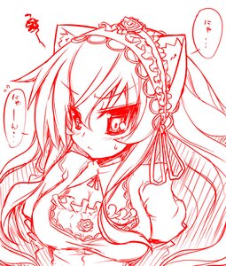 Rating: Safe Score: 0 Tags: 1girl animal_ears blush breasts cat_ears cleavage flower hairband image lolita_hairband long_hair monochrome sketch solo suigintou User: admin
