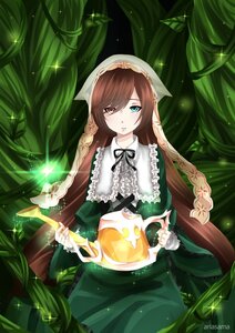 Rating: Safe Score: 0 Tags: 1girl black_ribbon braid brown_hair dress frills green_dress heterochromia holding image long_hair long_sleeves looking_at_viewer plant red_eyes ribbon solo sparkle standing suiseiseki very_long_hair vines watering_can User: admin