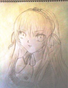 Rating: Safe Score: 0 Tags: 1girl auto_tagged frown hair_ribbon image long_hair looking_at_viewer monochrome portrait ribbon solo suigintou traditional_media upper_body User: admin