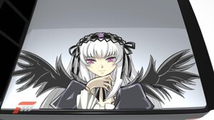 Rating: Safe Score: 0 Tags: 1girl black_wings detached_collar dress frills hairband image long_hair long_sleeves looking_at_viewer pink_eyes silver_hair smile solo suigintou wings User: admin