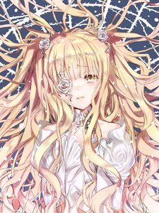 Rating: Safe Score: 0 Tags: 1girl blonde_hair crying crying_with_eyes_open dress eyepatch flower frills hair_flower hair_ornament image kirakishou long_hair parted_lips rose solo tears two_side_up upper_body very_long_hair wavy_hair white_flower white_rose yellow_eyes User: admin