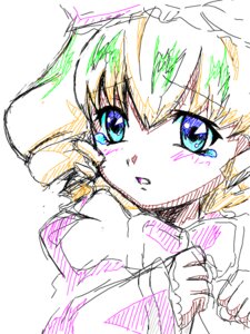 Rating: Safe Score: 0 Tags: 1girl bangs blonde_hair blue_eyes eyebrows_visible_through_hair hinaichigo image long_sleeves looking_at_viewer short_hair sketch solo white_background User: admin