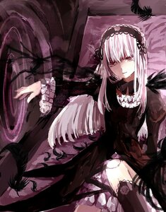 Rating: Safe Score: 0 Tags: 1girl black_dress black_wings boots dress feathers flower frills hairband image long_hair long_sleeves looking_at_viewer outstretched_arm red_eyes rose silver_hair sitting solo suigintou very_long_hair wings User: admin