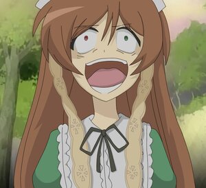 Rating: Safe Score: 0 Tags: 1girl angry brown_hair green_eyes heterochromia image long_hair neck_ribbon open_mouth outdoors ribbon solo suiseiseki tree upper_body User: admin