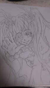 Rating: Safe Score: 0 Tags: 1girl dress flower frills hair_flower hair_ornament image kirakishou long_hair monochrome rose sketch smile solo traditional_media twintails User: admin