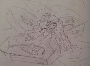 Rating: Safe Score: 0 Tags: 1girl dress frills hair_ornament image kirakishou long_hair long_sleeves looking_at_viewer monochrome sketch smile solo traditional_media wide_sleeves User: admin