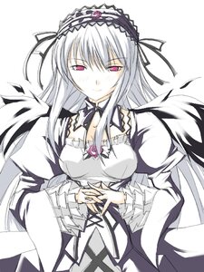 Rating: Safe Score: 0 Tags: 1girl black_ribbon closed_mouth cowboy_shot detached_collar dress expressionless feathers frilled_sleeves frills hairband image lolita_hairband long_hair long_sleeves looking_at_viewer pink_eyes puffy_sleeves ribi rozen_maiden silver_hair simple_background smile solo suigintou white_background white_dress wings User: admin