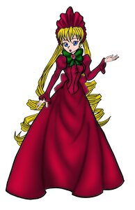 Rating: Safe Score: 0 Tags: 1girl blonde_hair blue_eyes bonnet bow bowtie dress drill_hair full_body green_bow green_neckwear image long_hair long_sleeves looking_at_viewer red_dress shinku simple_background solo standing twin_drills very_long_hair white_background User: admin