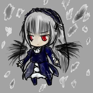 Rating: Safe Score: 0 Tags: 1girl black_wings chibi dress feathers floating flower frills full_body grey_background hairband image long_hair long_sleeves red_eyes ribbon rose silver_hair simple_background solo suigintou wings User: admin