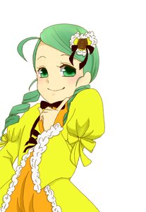 Rating: Safe Score: 0 Tags: 1girl ahoge dress drill_hair frills green_eyes green_hair heart image kanaria long_sleeves looking_at_viewer puffy_sleeves ribbon simple_background smile solo twin_drills white_background yellow_dress User: admin