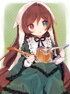 Rating: Safe Score: 0 Tags: 1girl bad_id bad_pixiv_id brown_hair dress frills gothic_lolita green_background green_dress green_eyes head_scarf heterochromia holding image lace lolita_fashion long_hair long_sleeves looking_at_viewer natsumi_(natumi06) open_mouth polka_dot red_eyes rozen_maiden sitting solo suiseiseki very_long_hair watering_can User: admin